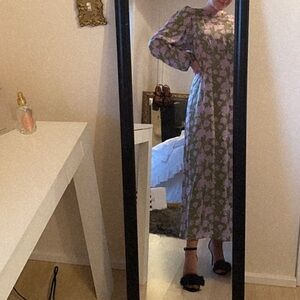 Purple & Green Long Sleeve Floral Maxi Dress